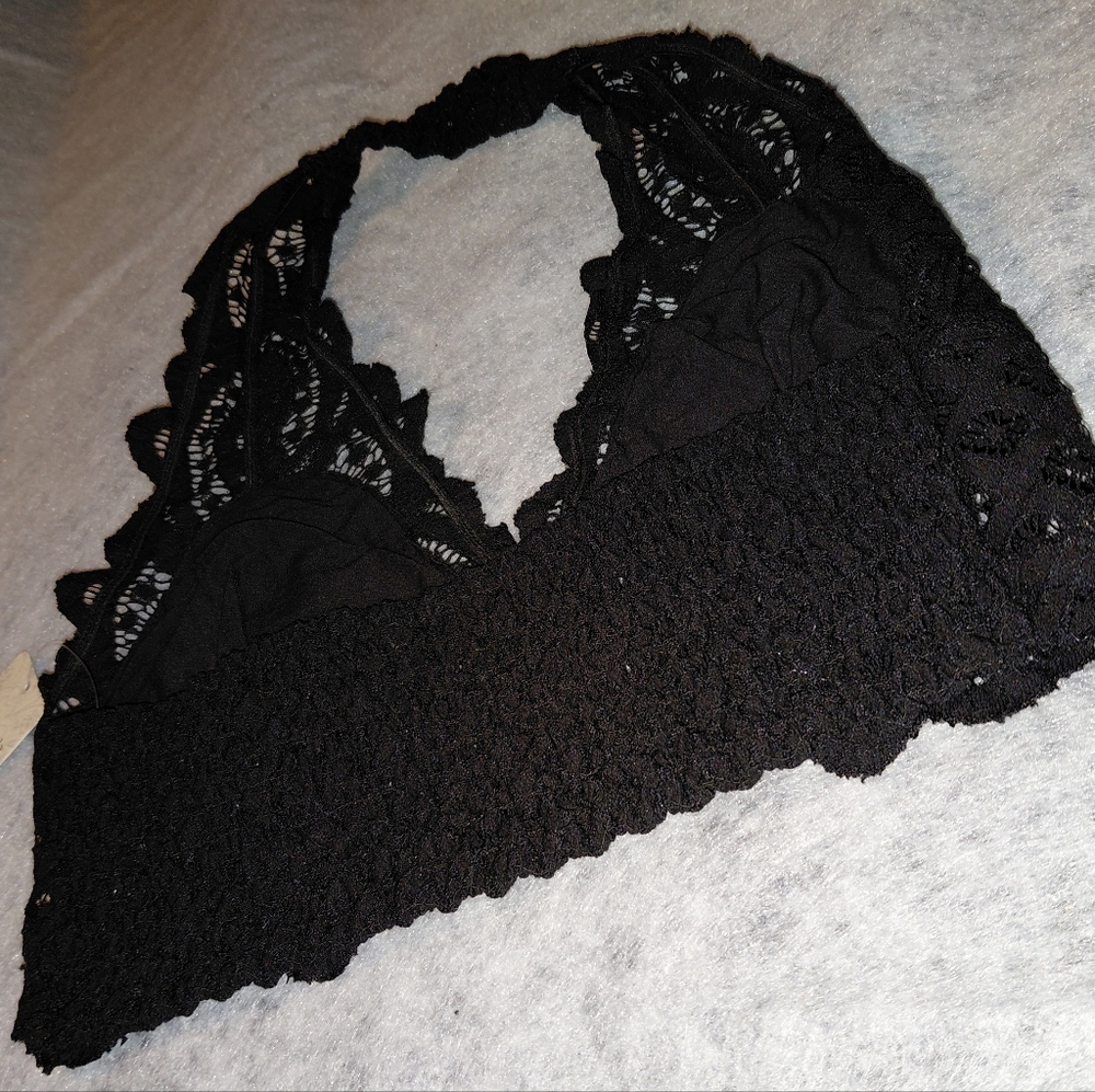 NWT Free People Adella Lace Halter Bralette Womens Large Black - Picture 11 of 16